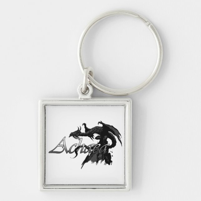 Achaean drake Keychain Fyrkantig Silverfärgad Nyckelring (Framsidan)