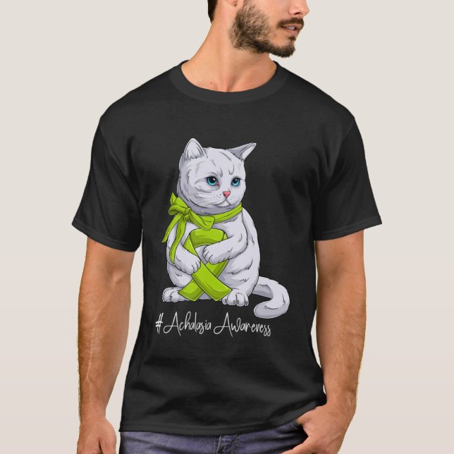 Achalasia Awareness Month Lime Green Ribbon Cat T Shirt (Framsida)