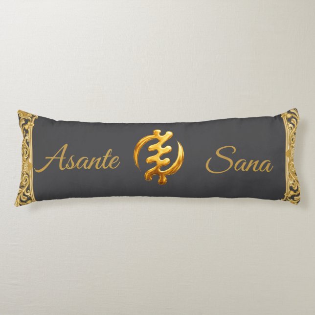 Achempong: Asante Sana "Gye Nyame" Arsenic Adinkra Kroppskudde (Framsidan)