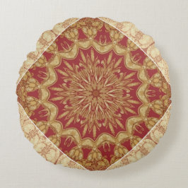Achempong Designer Golden Red Ornate Accent Kuddyn Rund Kudde