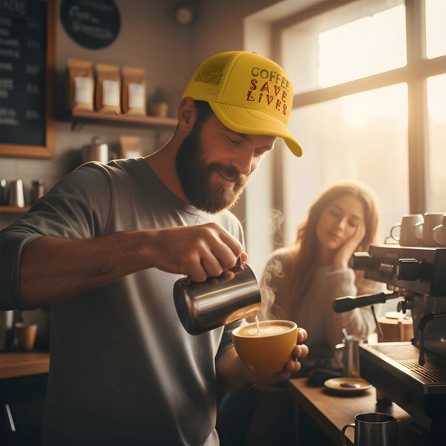 Achempong "Kaffet Räddar Liv" | Baristor & Kaffe Truckerkeps (The hero we all need! ☕ Bold, bright, and caffeinated. Shop the coffee collection. #AchempongCaffein)
