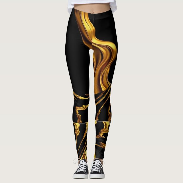 Achempong Opulent Swirl Liquid Gold Black Design Leggings (Framsida)