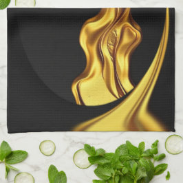 Achempong Opulent Swirl Liquid Gold Black Monochro Kökshandduk