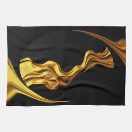 Achempong Opulent Swirl Liquid Gold Black Monochro Kökshandduk