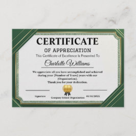 Achievement Appreciate Gold Green Certificate Tilläggskort