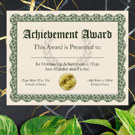 Achievement Award Certificate, Anpassade
