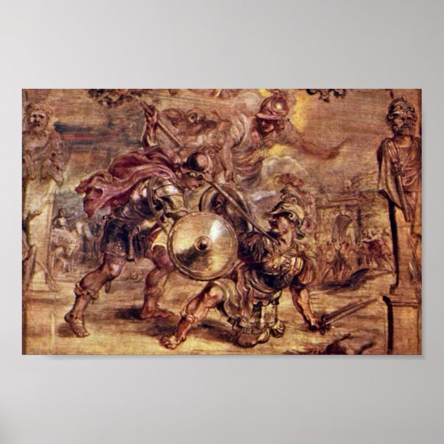 Achilles Defeated Hector., av Peter Paul Rubens Poster (Framsidan)