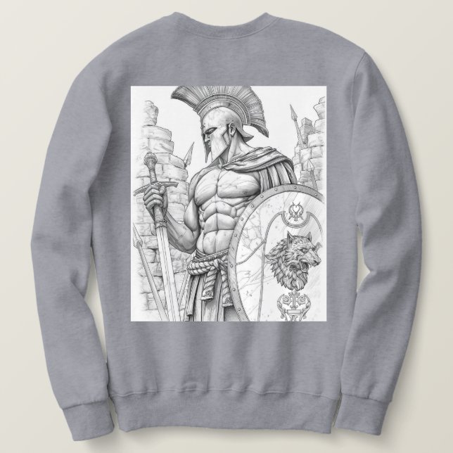 Achilles Greek Hero Warrior Sketch Art Hoodie Lång Ärmad Tröja (Design baksida)