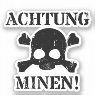 Achtung Minen! (Attention Mines!) WWII-signatur Klistermärken