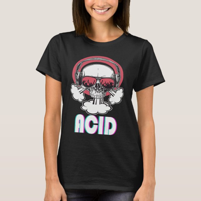Acid Disco Music Techno Trance Skull T Shirt (Framsida)