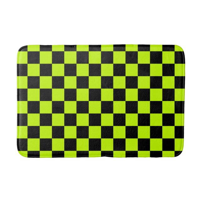 Acid green black checkerboard pattern badrumsmatta (Framsidan)