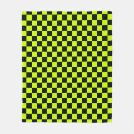 Acid green black checkerboard pattern fleecefilt