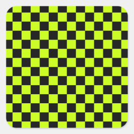 Acid green black checkerboard pattern fyrkantigt klistermärke