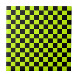 Acid green black checkerboard pattern kakelplatta