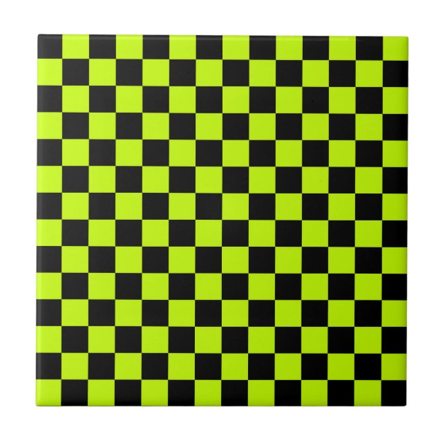 Acid green black checkerboard pattern kakelplatta (Framsidan)