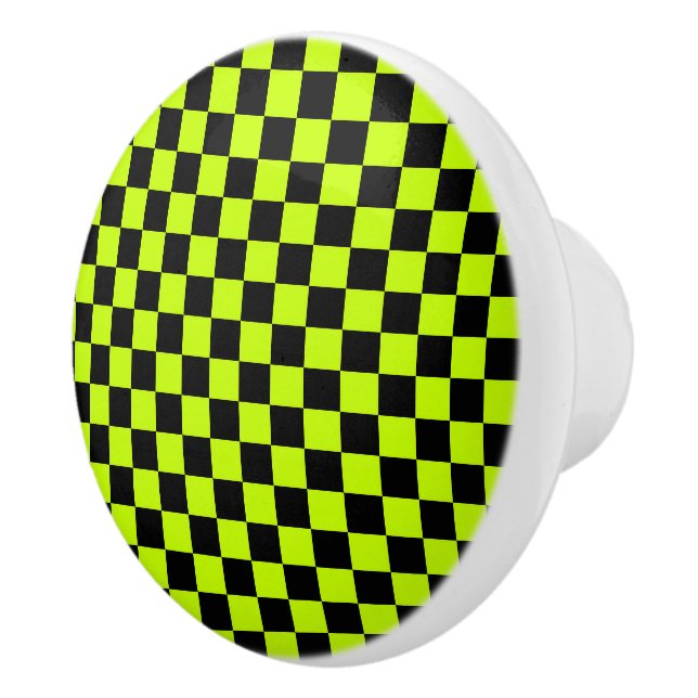 Acid green black checkerboard pattern knopp (Höger)