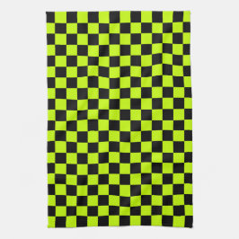 Acid green black checkerboard pattern kökshandduk