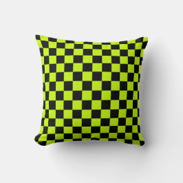 Acid green black checkerboard pattern kudde