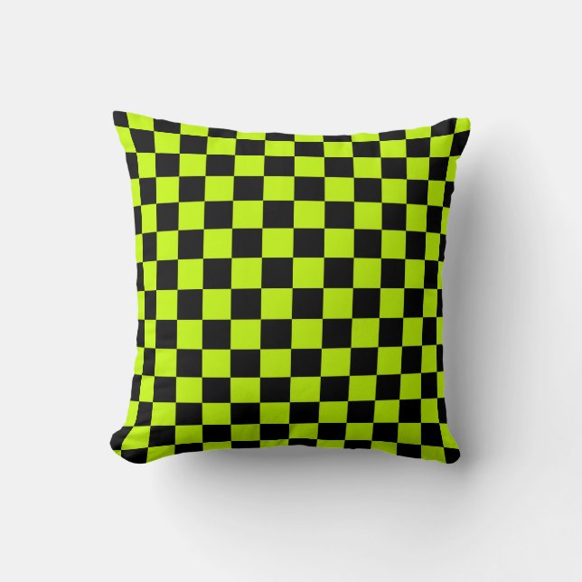 Acid green black checkerboard pattern kudde (Framsida)