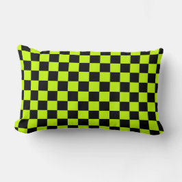 Acid green black checkerboard pattern lumbarkudde