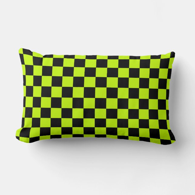 Acid green black checkerboard pattern lumbarkudde (Framsida)