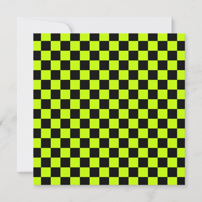 Acid green black checkerboard pattern tack kort (Framsida)