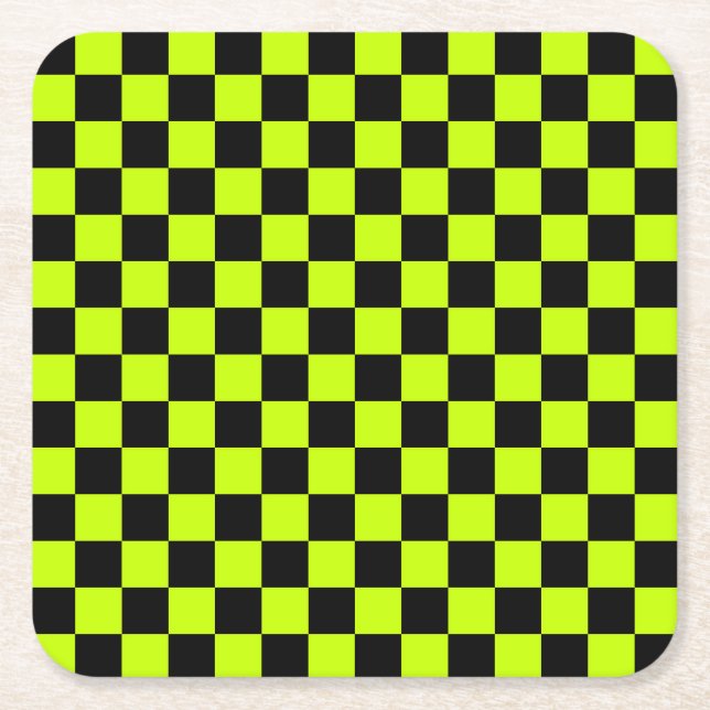 Acid green black checkerboard pattern underlägg papper kvadrat (Framsidan)