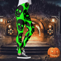 Acid Grönt Goth Big Black Döskallars Leggings