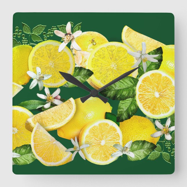 Acid Lemons från Kalabrien Fyrkantig Klocka (Framsida)