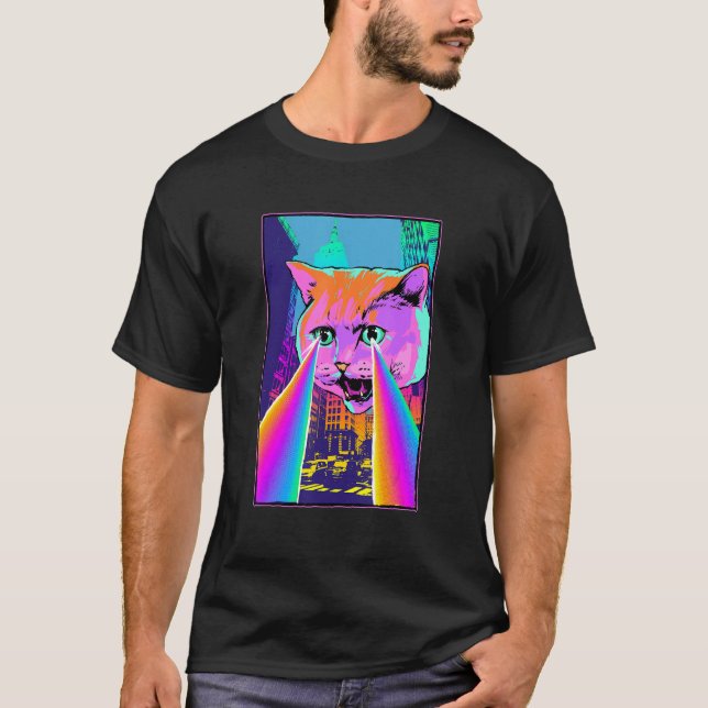 Acid Pixie Laser Cat in City Psychedelic Tripp T Shirt (Framsida)