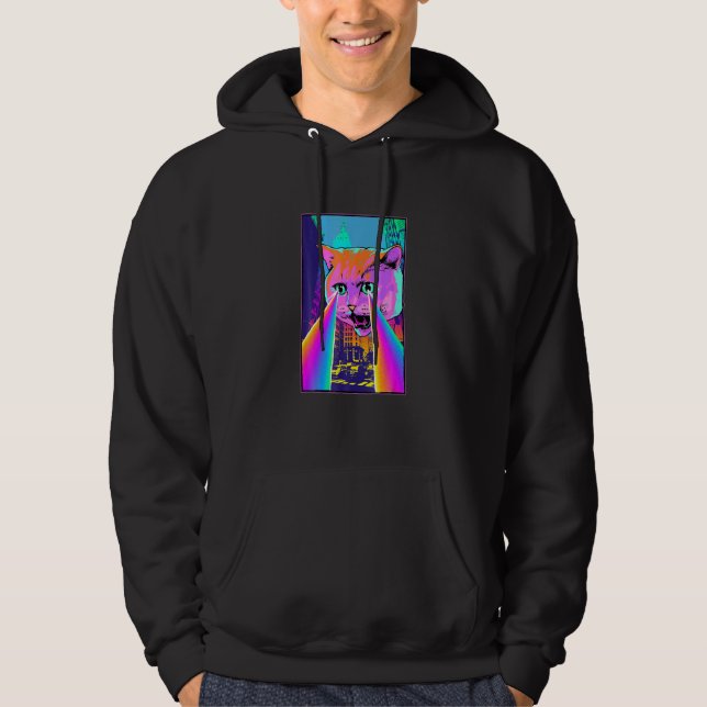 Acid Pixie laser Cat in the City Psychedelic Rippy Hoodie (Framsida)
