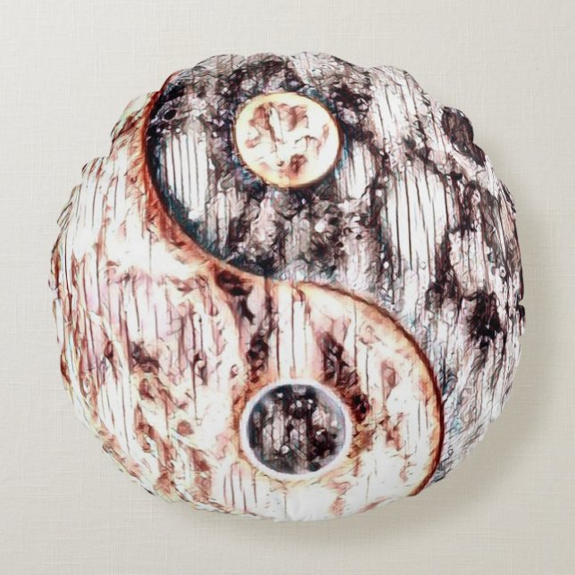 Acid Resa Yin Yang Artisan Rund Kudde (Framsidan)