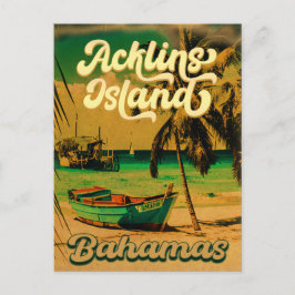 Acklins Island Bahamian Retro Sunset Souvenirs Vykort
