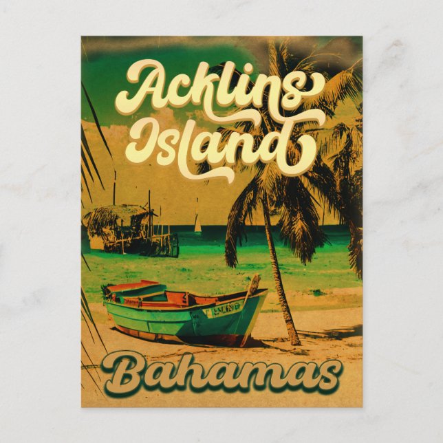 Acklins Island Bahamian Retro Sunset Souvenirs Vykort (Framsida)