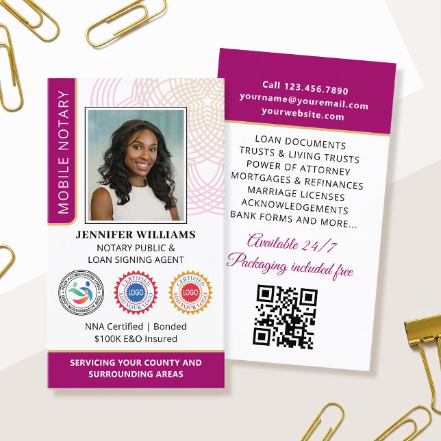 Ackreditering Notary Public Photo QR Code Magenta Visitkort (Skapare uppladdad)