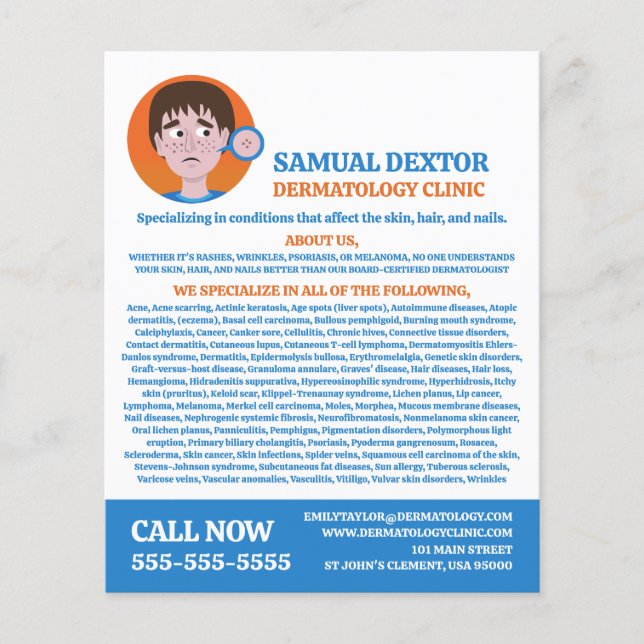 Acne Design, Dermatolog, Dermatologi Clinic Flygblad (Framsidan)