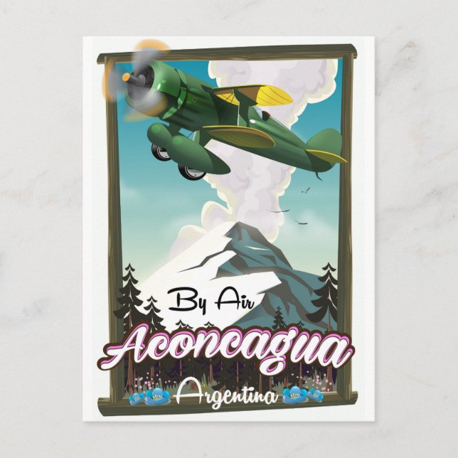 Aconcagua -Argentina vintage flygplansaffisch. Vykort (Framsida)