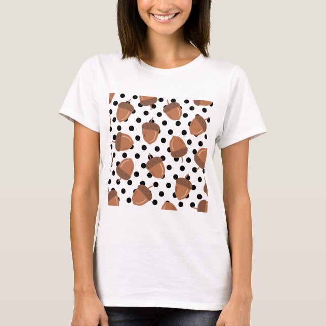 Acorn Black Dots Autumn Y2K Mönster T Shirt (Framsida)