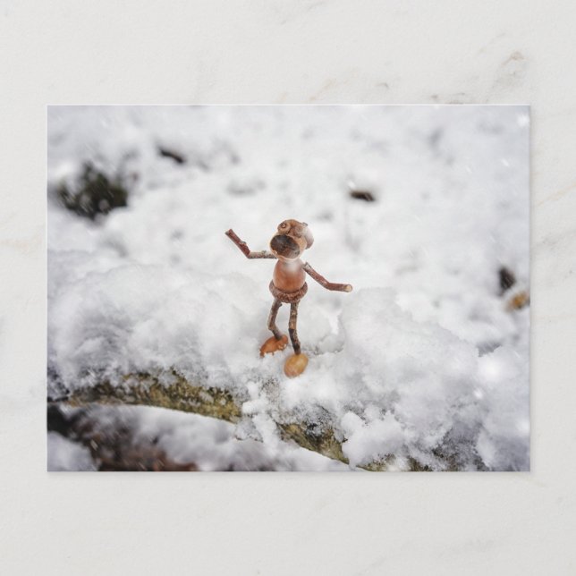 Acorn Elf ätande snö - vykort för vintern (Framsida)