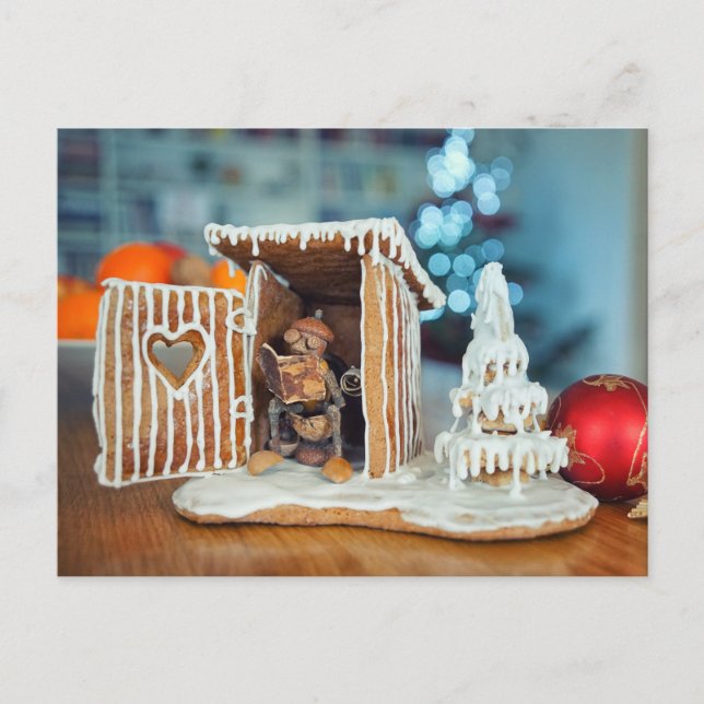 Acorn elf in Christmas earth-closet relaxing  Vykort (Framsida)