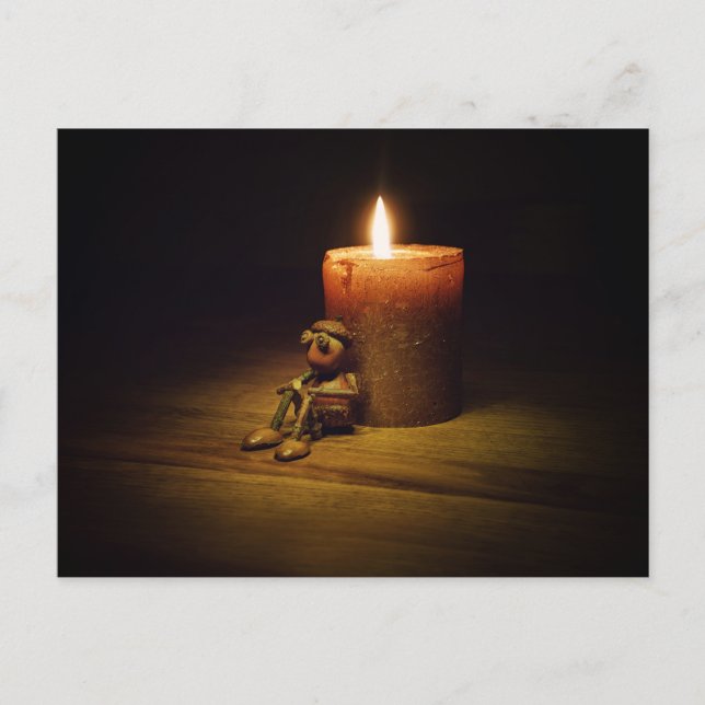 Acorn elf med ljus vykort (Framsida)