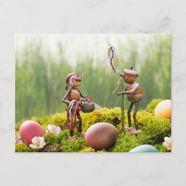 Acorn elf med Påsk stick Påsk vykort (Framsida)
