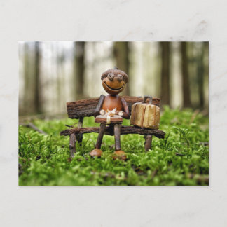 Acorn elf resting in the forest - birthday card  vykort