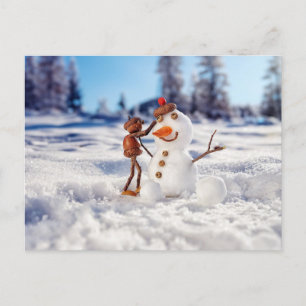 Acorn Elf skapar ett snögubbe-vykort Vykort