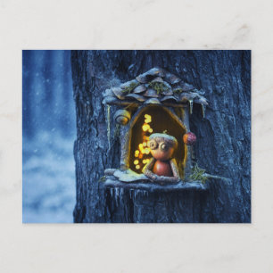 Acorn elf tittar från fönstervintern vykort