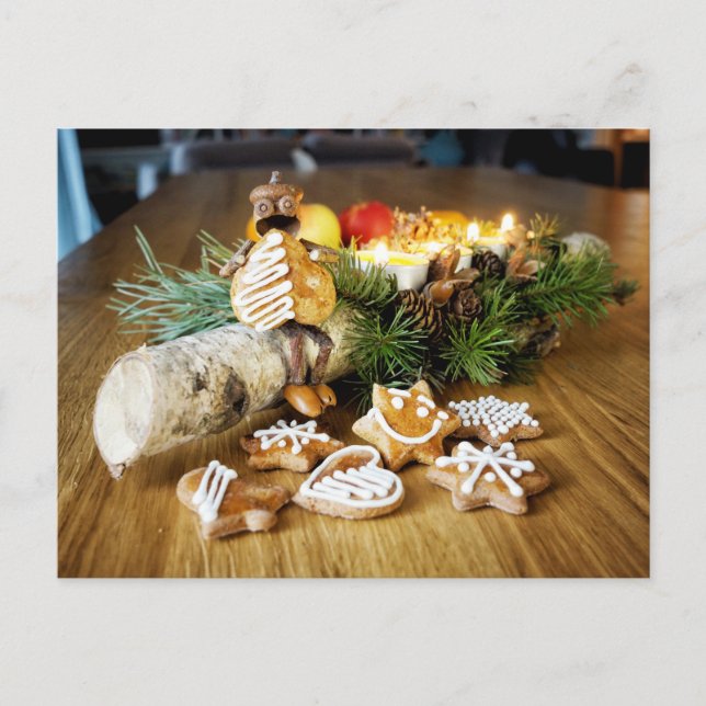 Acorn elves eating Christmas gingerbreads  Vykort (Framsida)