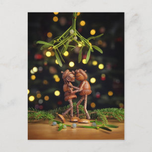 Acorn Elves kyssar under mistletojulen Vykort
