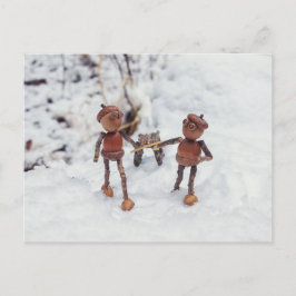 Acorn elves ska åka på ett glänsande vykort