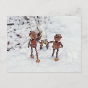 Acorn elves ska åka på ett glänsande vykort