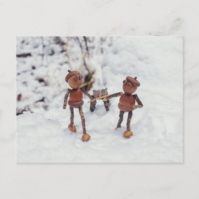 Acorn elves ska åka på ett glänsande vykort (Framsida)